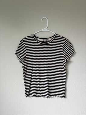 Splendid Navy & White Striped Ribbed Pointelle Short-Sleeve Cotton Tee Size M